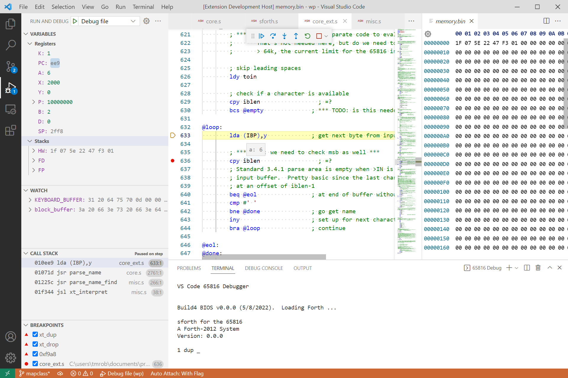 Screenshot of db65xx debugger