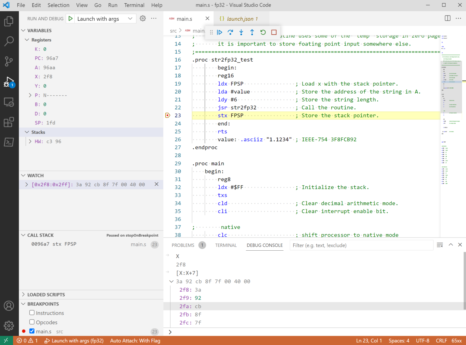 65816/65C02: Example Projects for VS Code db65xx Debugging Extension ...